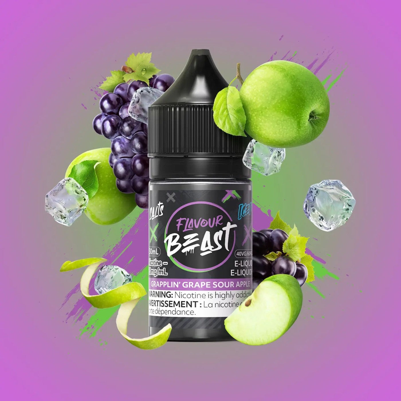 GRAPPLIN' GRAPE SOUR APPLE ICED FLAVOUR BEAST 30mL salt nic e-liquid