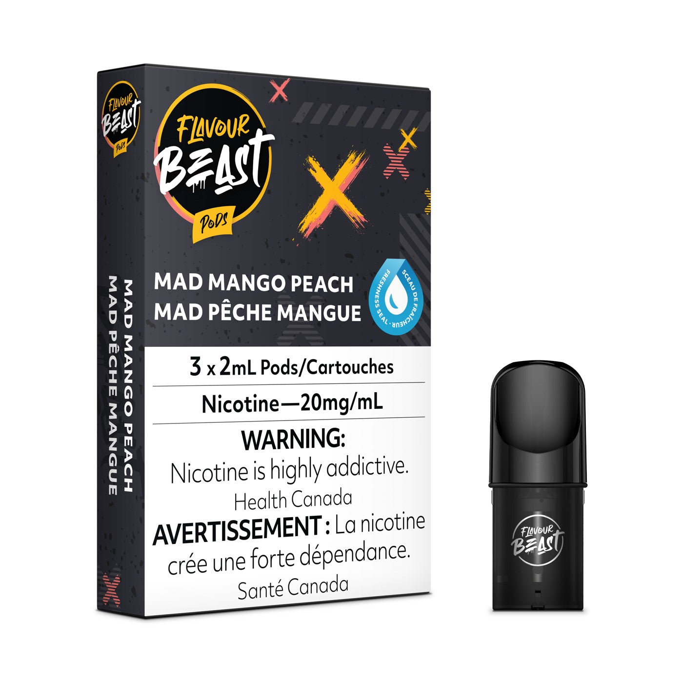 MAD MANGO PEACH FLAVOUR BEAST POD PACK box